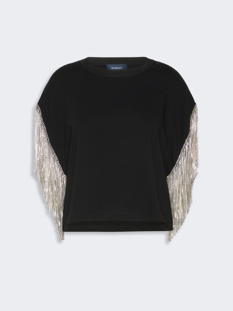 Boxy-T-Shirt aus Baumwolle mit Strass-Fransen