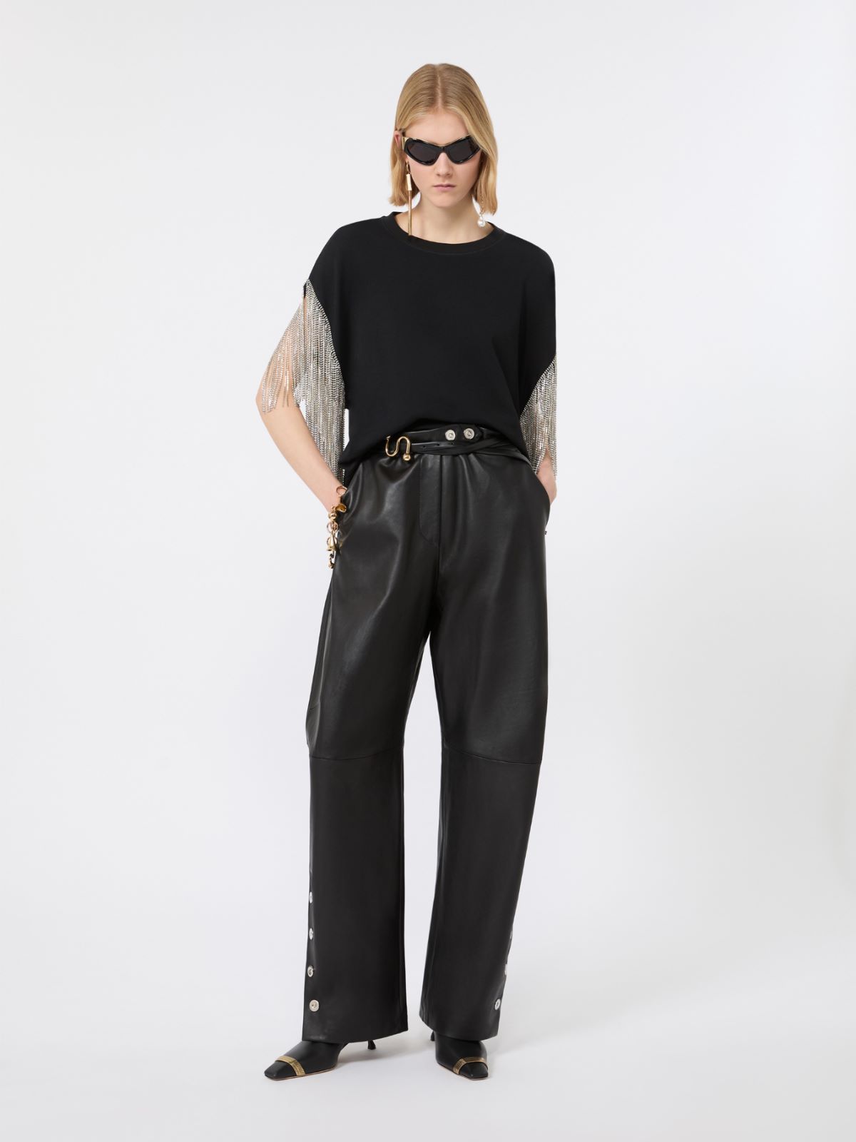 Boxy-T-Shirt aus Baumwolle mit Strass-Fransen - SCHWARZ