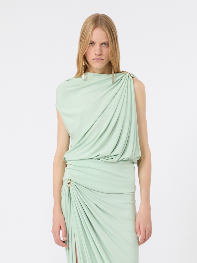 Draped fluid jersey top - PASTEL GREEN - 2