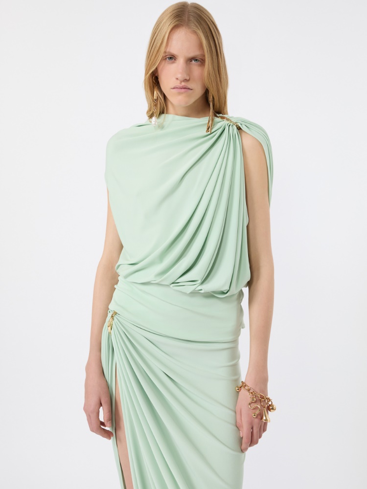 Draped fluid jersey top - PASTEL GREEN - 4