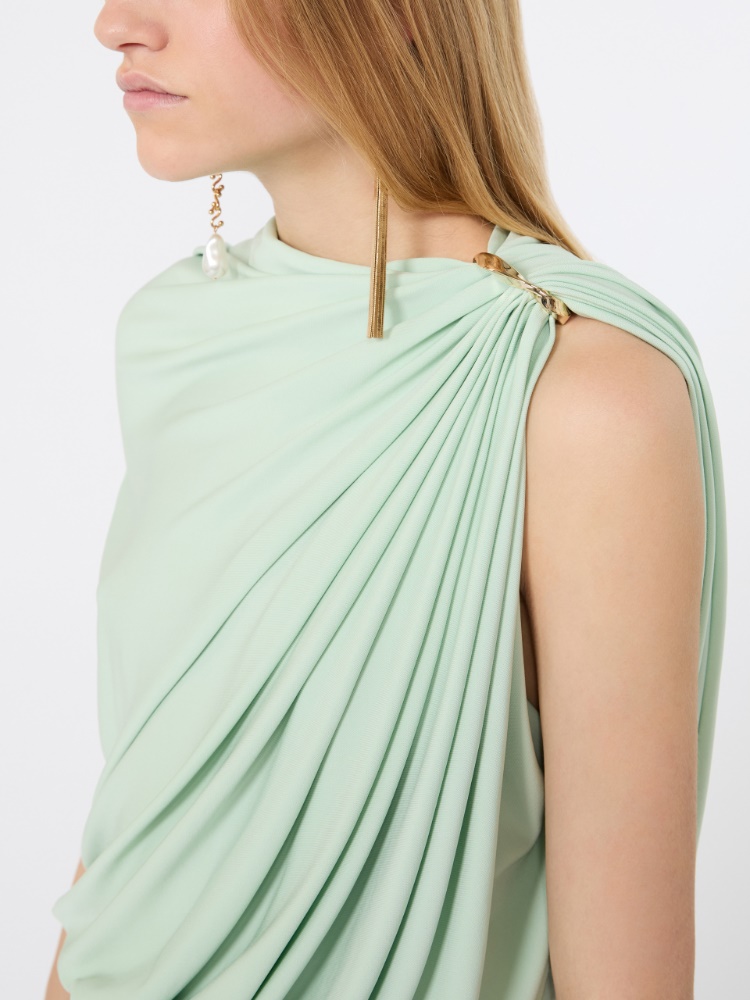 Draped fluid jersey top - PASTEL GREEN - 5