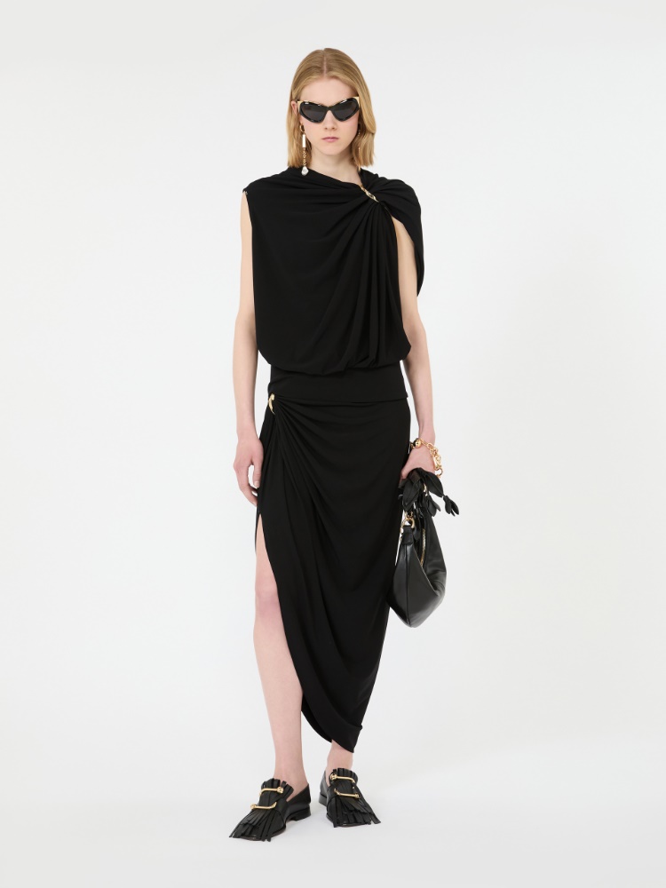 Draped fluid jersey top - BLACK