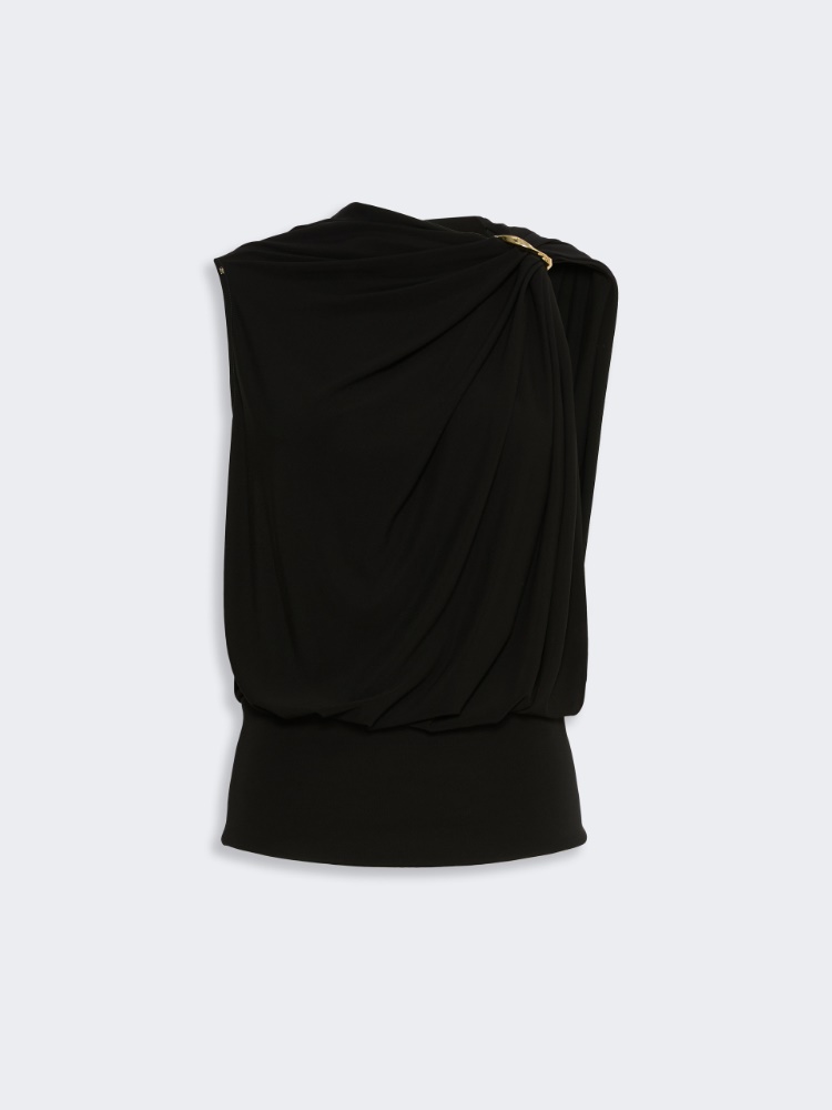 Draped fluid jersey top - BLACK