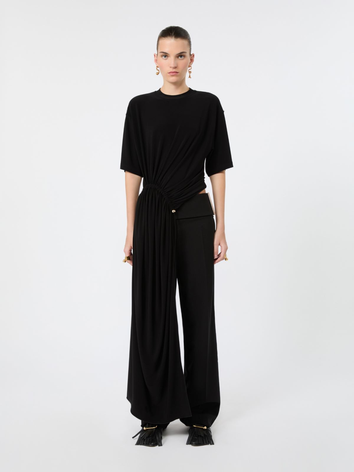 Short-sleeved draped jersey top - BLACK - Max Mara - 2