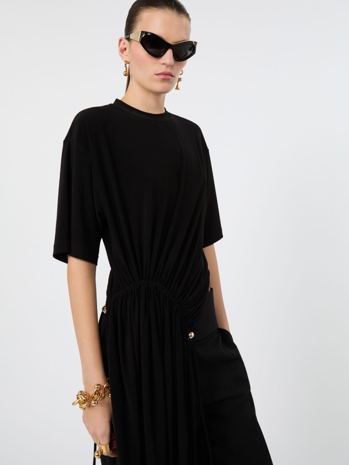 Short-sleeved draped jersey top - BLACK - Max Mara - 4