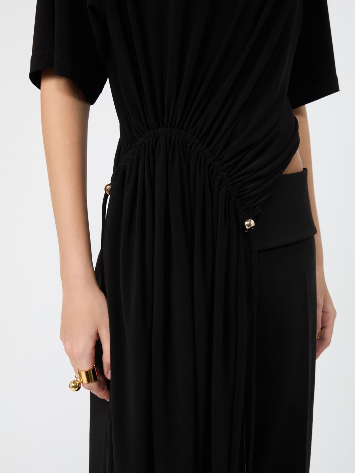 Short-sleeved draped jersey top - BLACK - Max Mara - 5