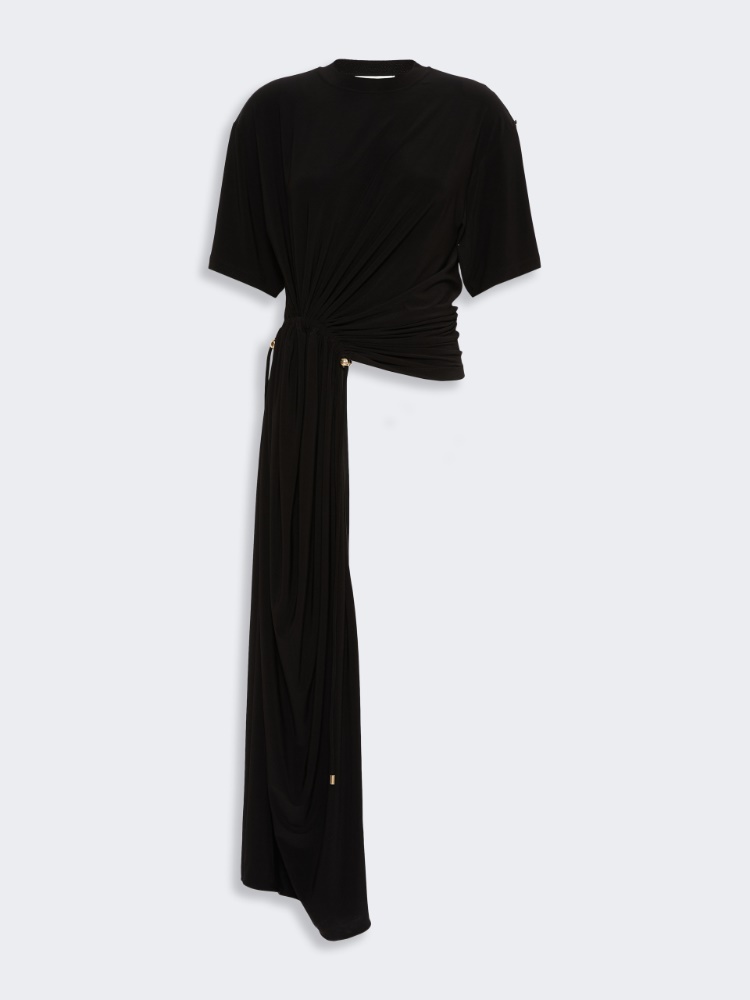 Short-sleeved draped jersey top - BLACK