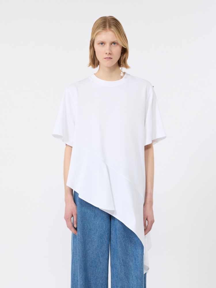 Asymmetrical cotton T-shirt - OPTICAL WHITE - Max Mara - 2