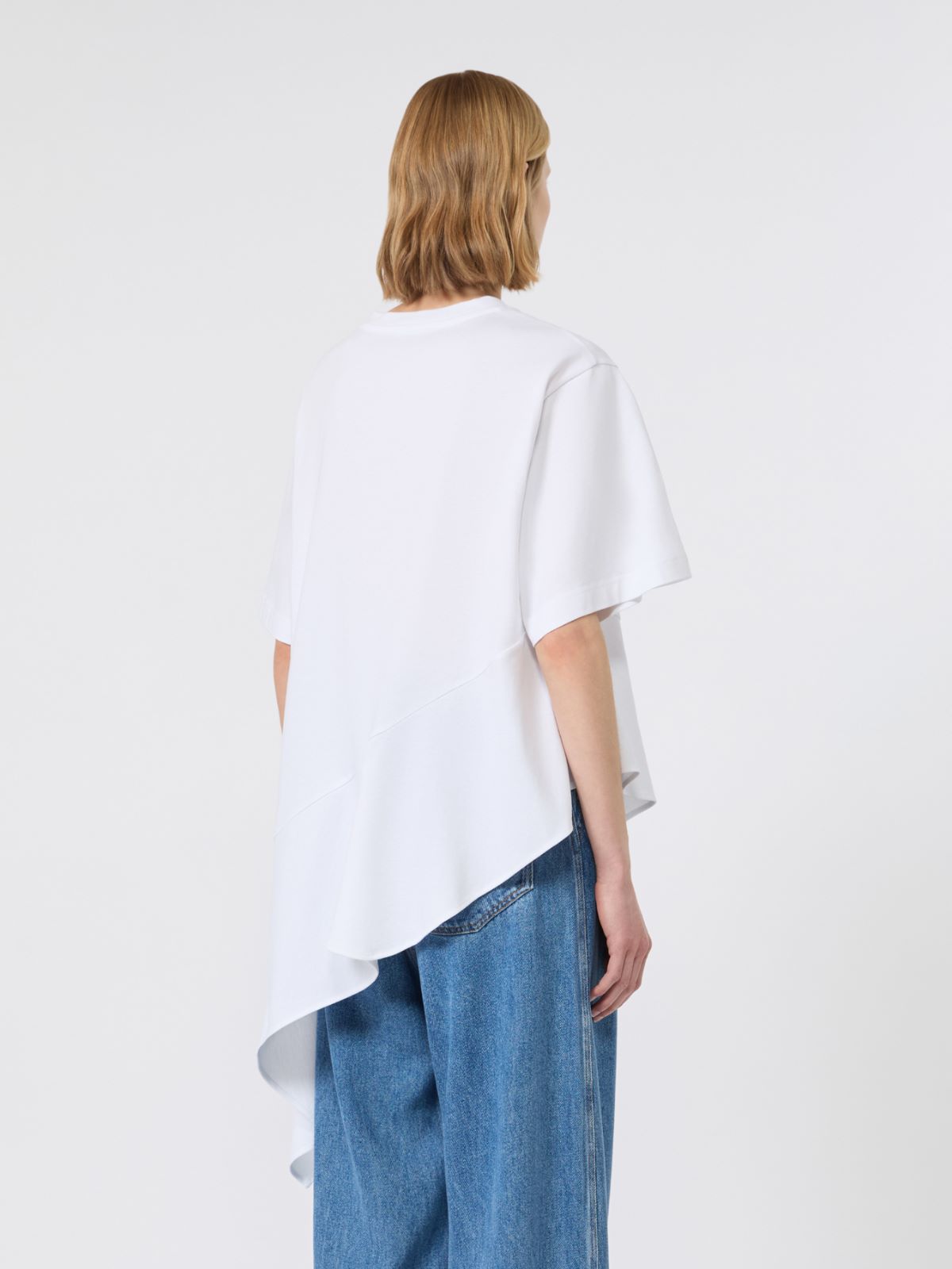 Asymmetrical cotton T-shirt - OPTICAL WHITE - Max Mara - 3