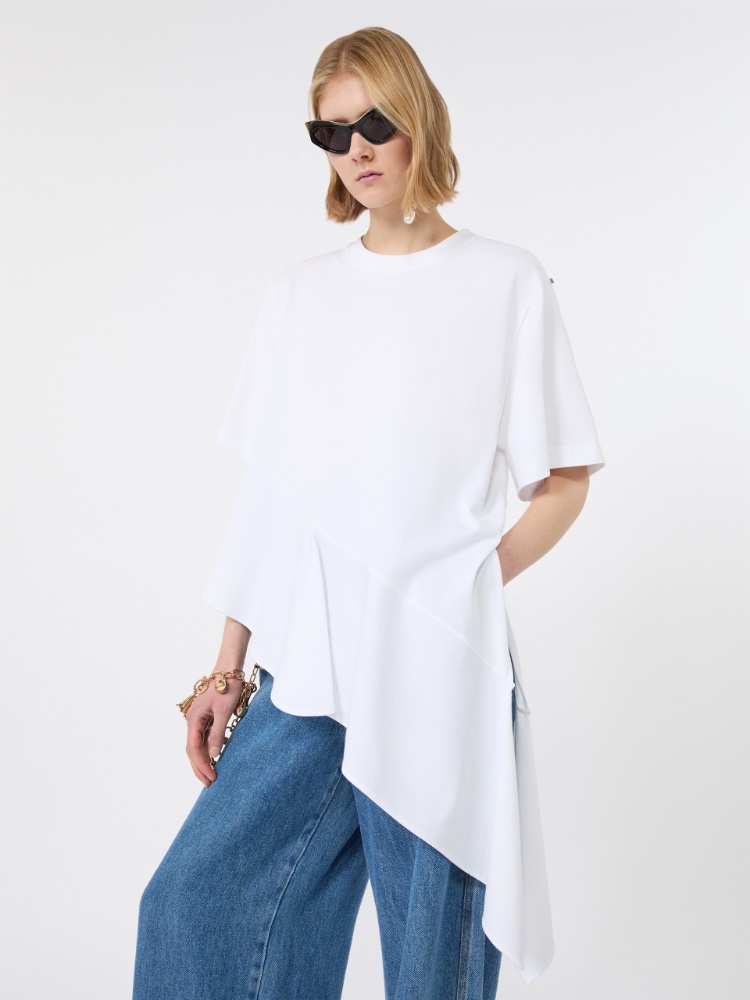 Asymmetrical cotton T-shirt - OPTICAL WHITE - Max Mara - 4