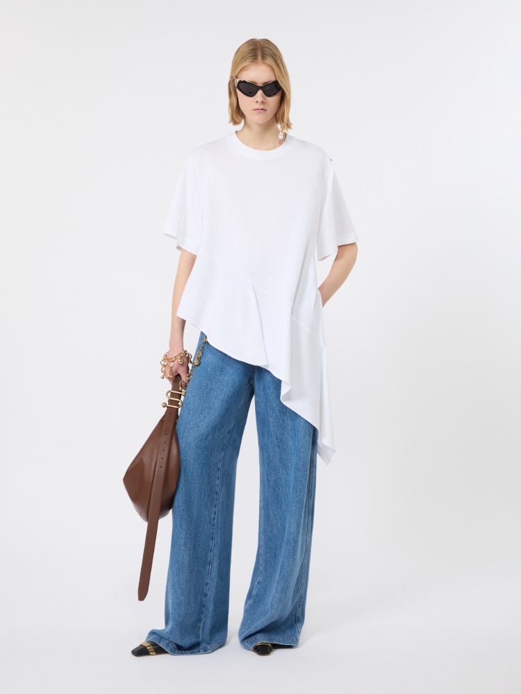 Asymmetrical cotton T-shirt - OPTICAL WHITE