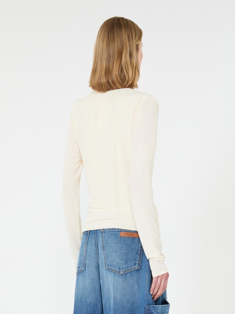 Long-sleeved viscose jersey top - WHITE - 3