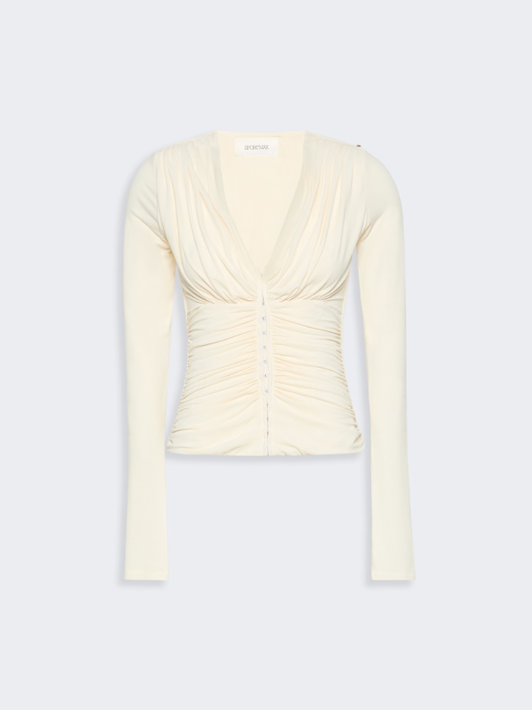 Long-sleeved viscose jersey top - WHITE