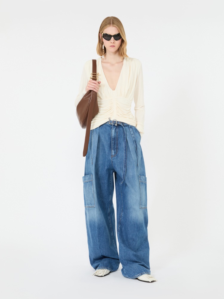 Long-sleeved viscose jersey top - WHITE - 1