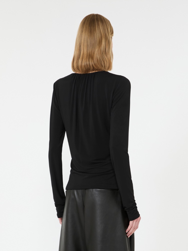 Long-sleeved viscose jersey top - BLACK - 3