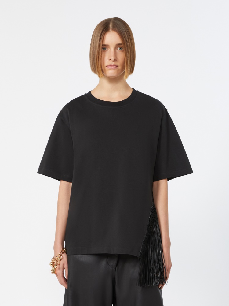 Fringed cotton T-shirt - BLACK - 2
