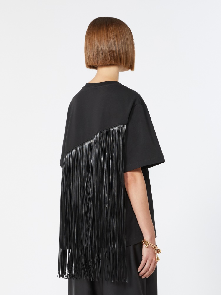 Fringed cotton T-shirt - BLACK - 3