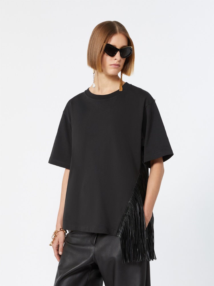 Fringed cotton T-shirt - BLACK - 4