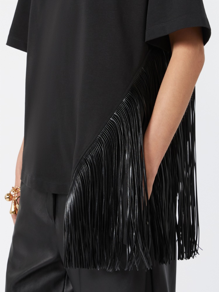 Fringed cotton T-shirt - BLACK - 5