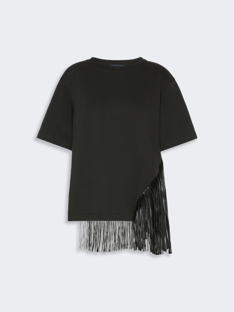 Fringed cotton T-shirt - BLACK