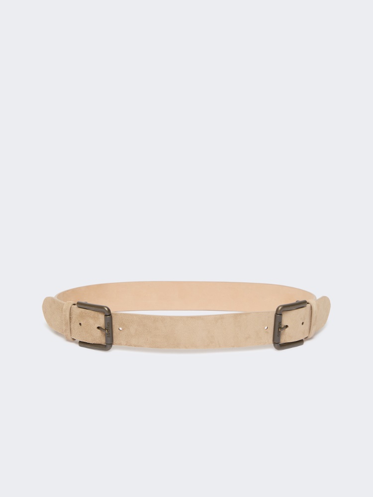 Studded leather belt - BEIGE