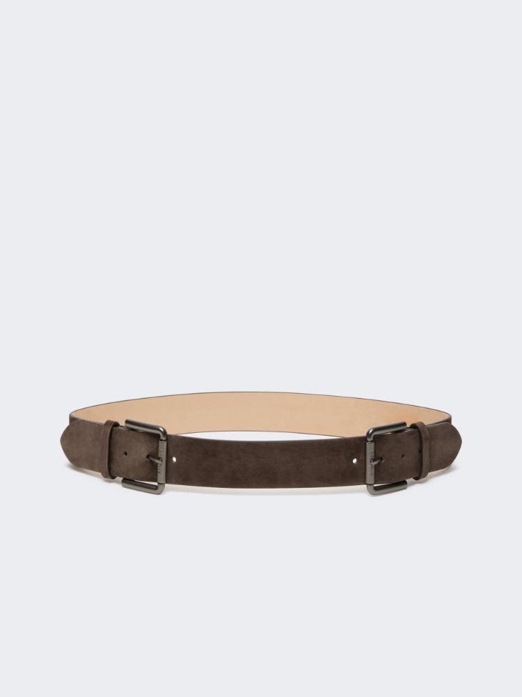 Studded leather belt - DARK BROWN