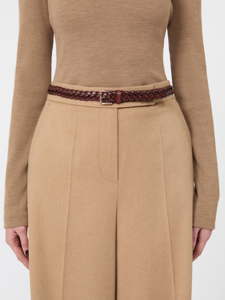 Woven leather belt - AMBER BROWN