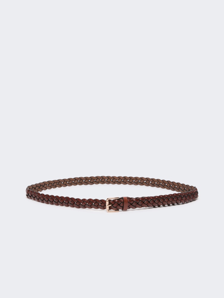 Woven leather belt - AMBER BROWN