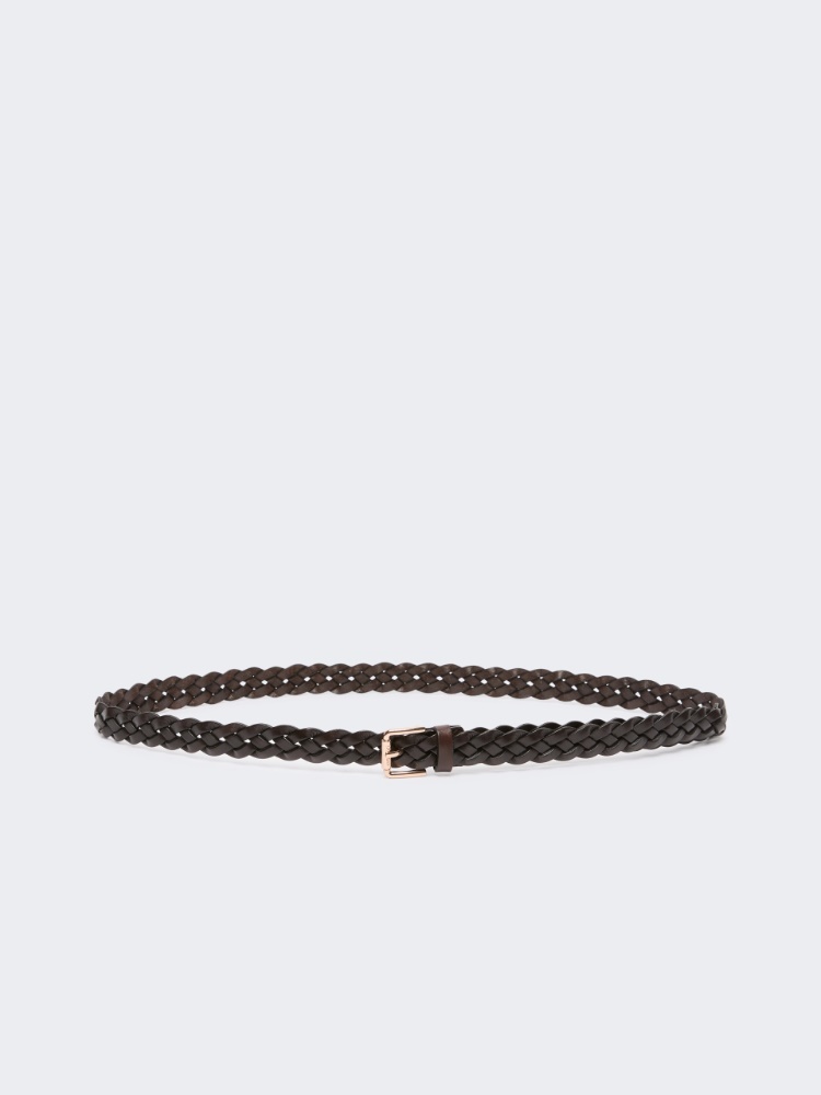 Woven leather belt - COFFEE