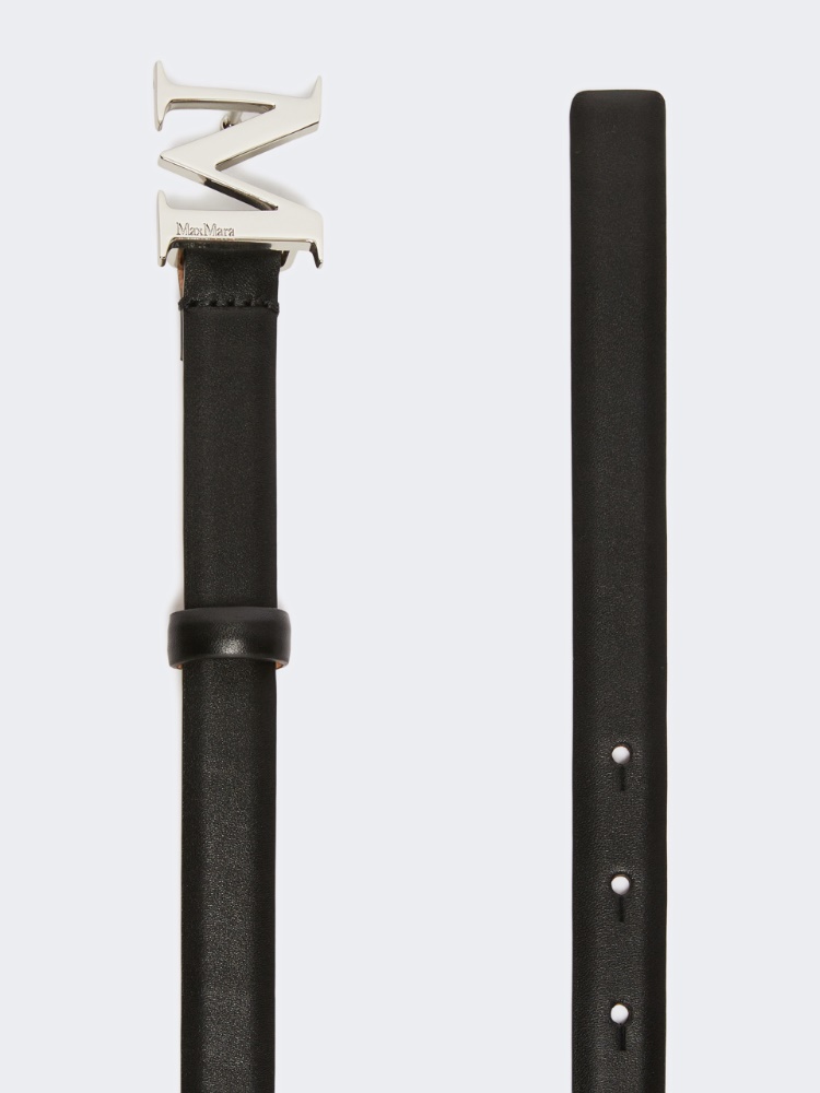 Leather belt with Monogram buckle - BLACK - 2