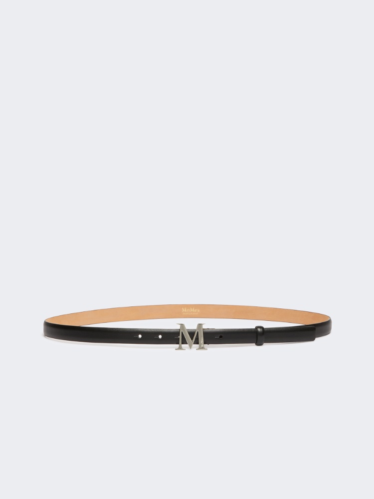 Leather belt with Monogram buckle - BLACK