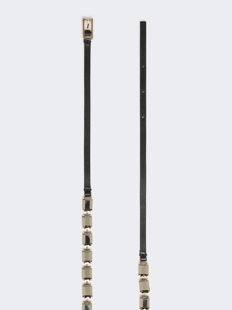 Jewelled nappa leather belt - BLACK - 2