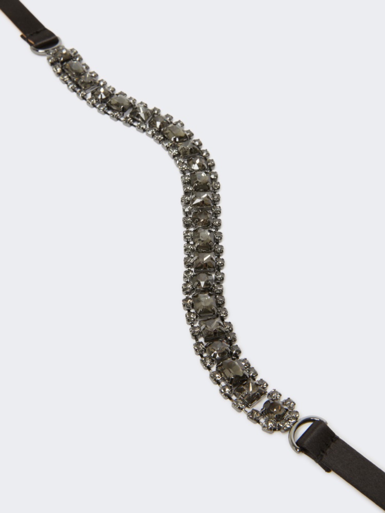 Bejewelled satin belt - BLACK - 3
