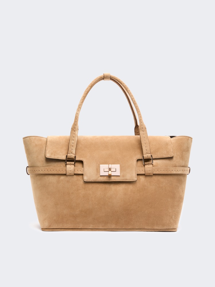 Suede handbag - BEIGE