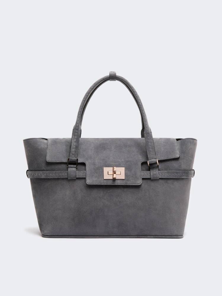Suede handbag - MEDIUM GREY