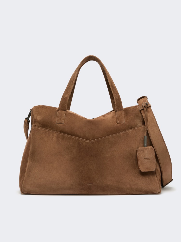 Extra-large shoulder bag in split leather - HAZELNUT BROWN