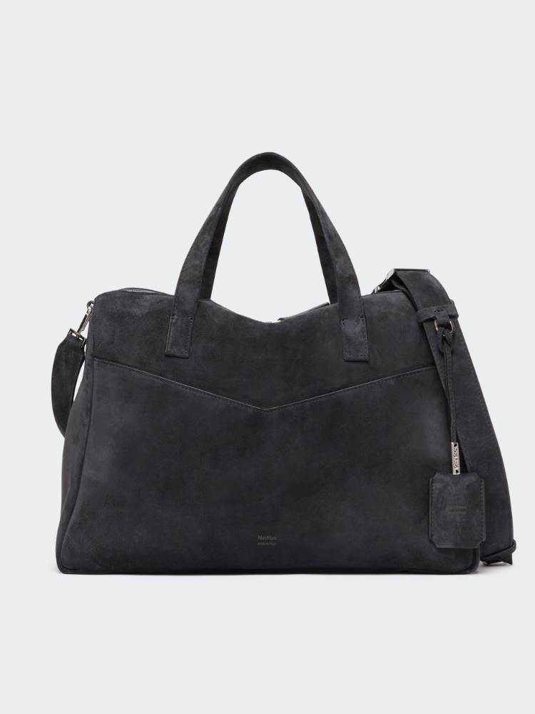 Extra-large shoulder bag in split leather - DARK GREY