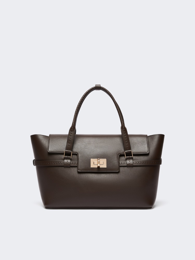 Smooth leather handbag - DARK BROWN