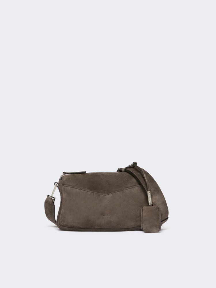Split leather micro handbag - DARK BROWN