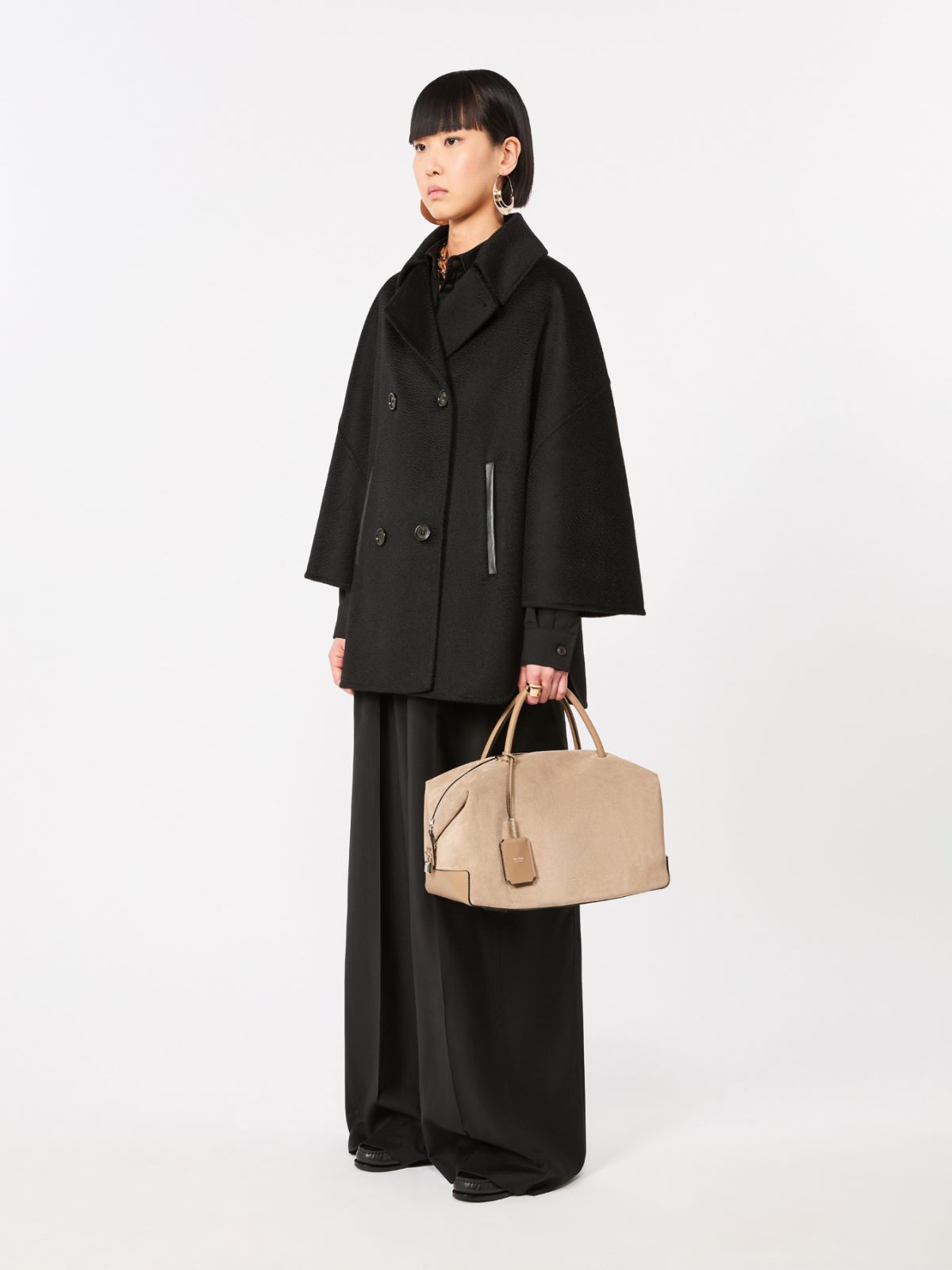 Large nubuck leather Boston bag - MUD