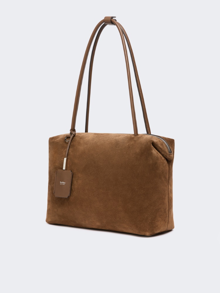 Eckige Henkeltasche aus Spaltleder und Leder - KAKAO - 2