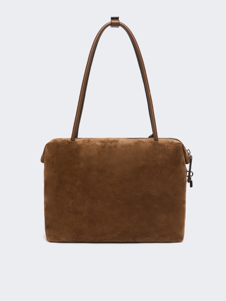 Sac Boston carré en croûte de cuir et cuir - CACAO - Max Mara - 3