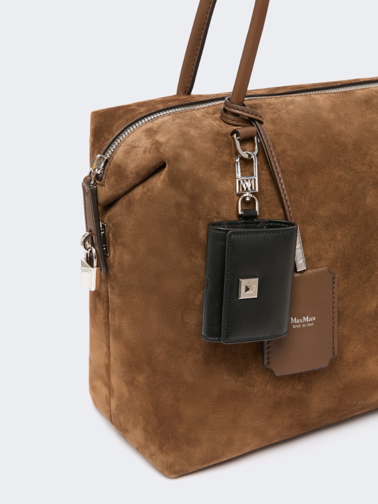 Eckige Henkeltasche aus Spaltleder und Leder - KAKAO - 3