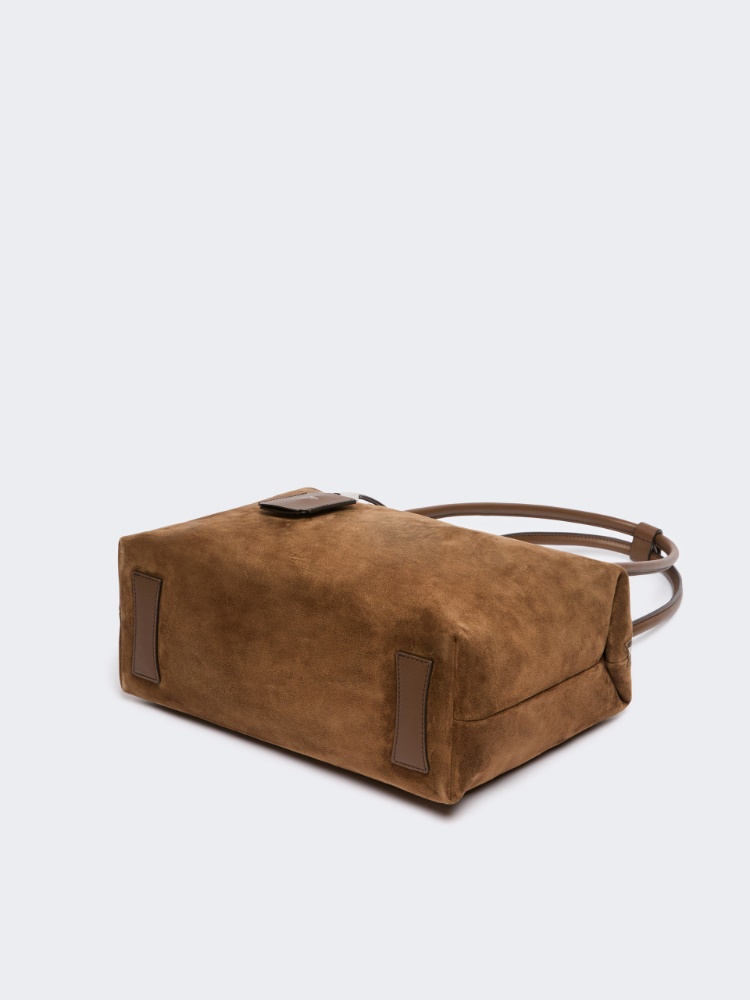 Eckige Henkeltasche aus Spaltleder und Leder - KAKAO - 5