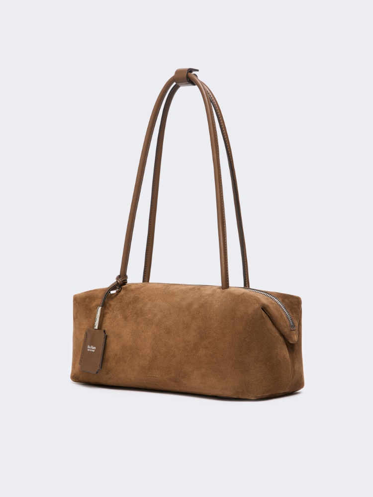 Horizontal Boston bag in split leather - COCOA - 2
