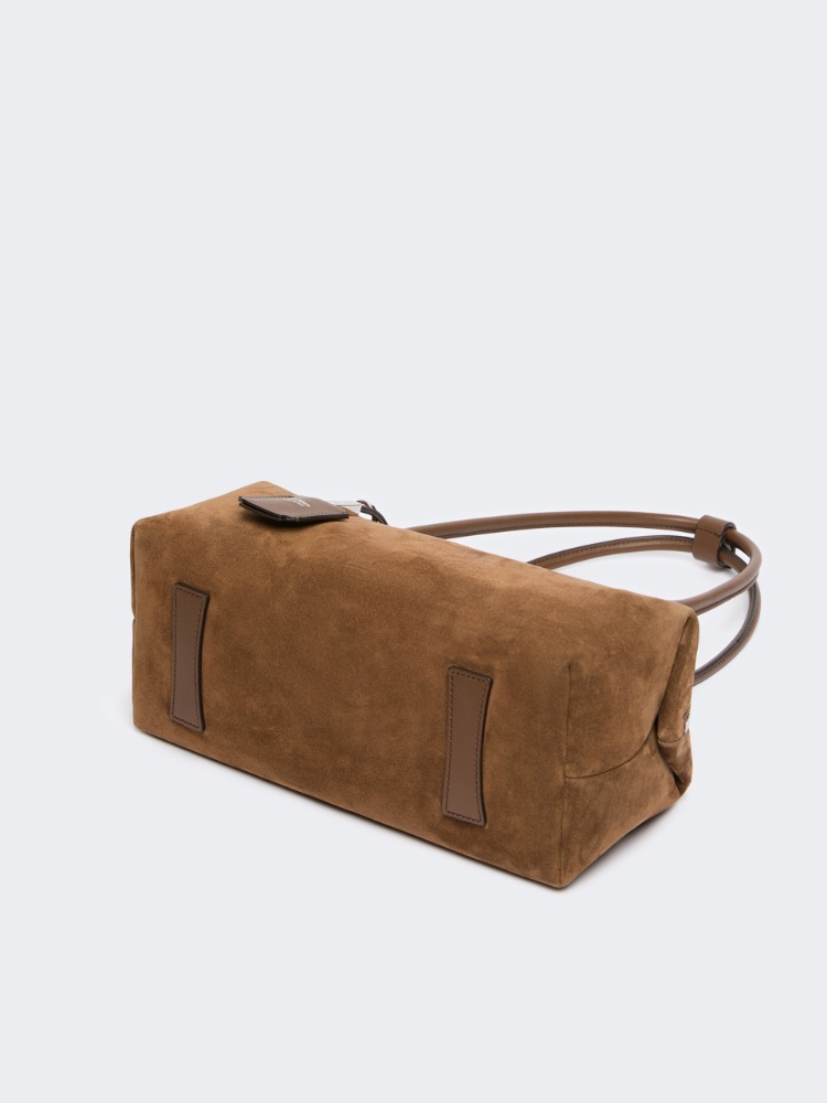 Horizontal Boston bag in split leather - COCOA - 5