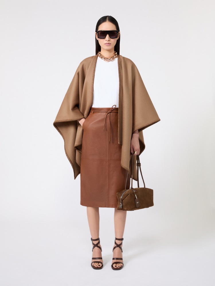 Horizontal Boston bag in split leather - COCOA - 6