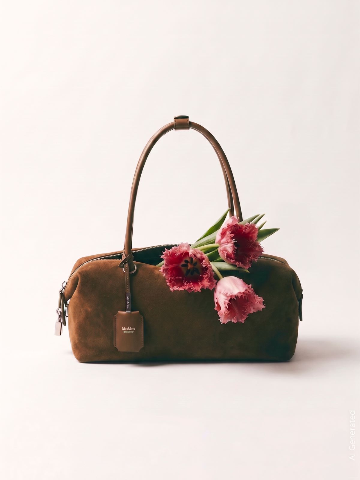Rechteckige Henkeltasche aus Spaltleder - KAKAO