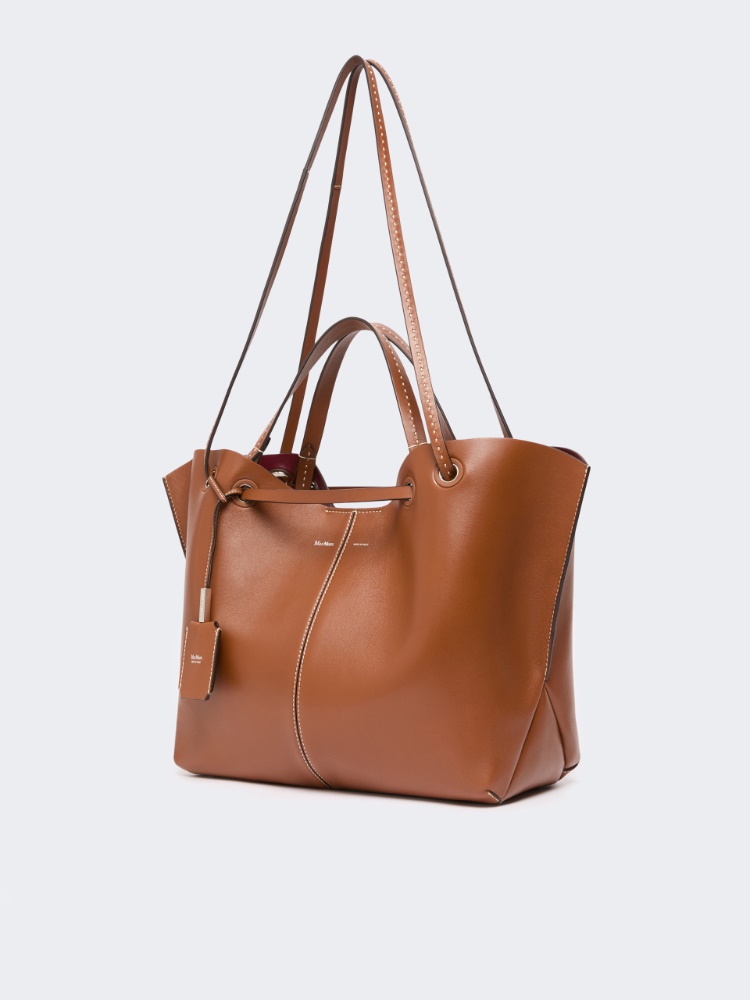 Double nappa leather shopper bag - AMBER BROWN - 2