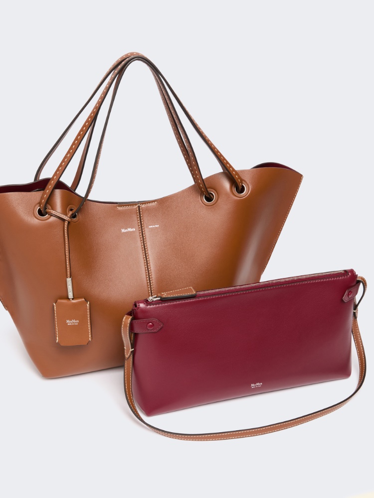 Double nappa leather shopper bag - AMBER BROWN - 3